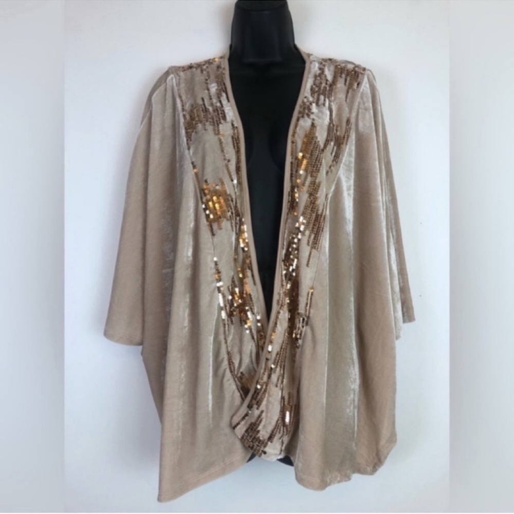 NWT Marc New York Champagne Velvet & Sequins Feeling Festive Shrug Cardigan NEW